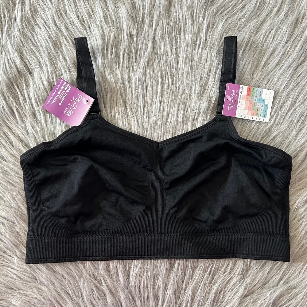 Fit For Me Fruit Of‎ The Loom Wireless Bra Womens Size XL+ Black Seamless Smooth